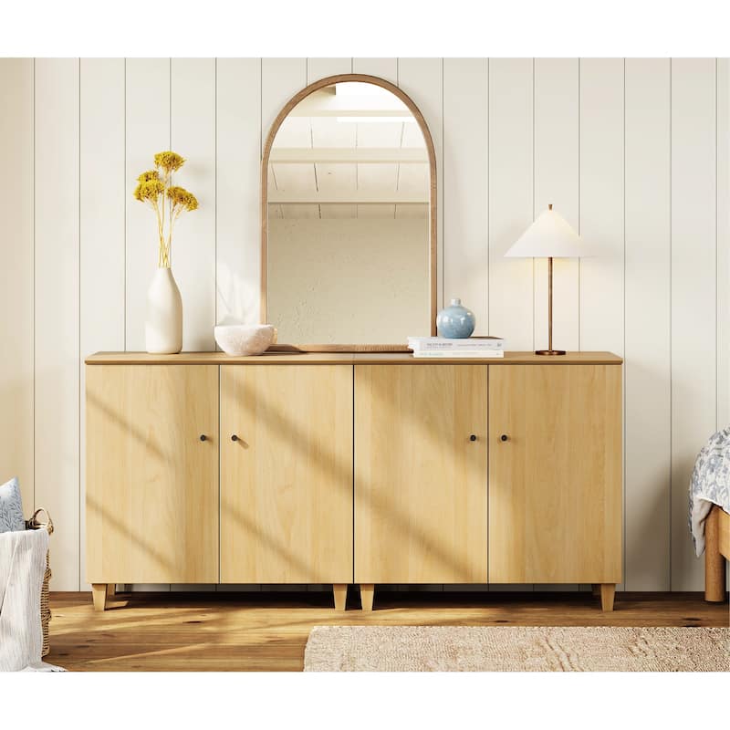 Buffet Cabinet with 3 Compartments for Dining Room, 32.4"H Sideboard - 70.8 Inches - Oak