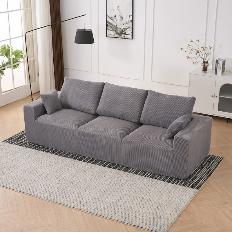 3-seater Modern Corduroy Couch Sofa with 3 Back Cushions and 2 Pillows