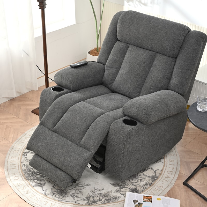Power Lift Recliner Chair with Extended Footrest, Home Theater Lounge Sofa with Remote Control, Cup Holders & Side Pockets