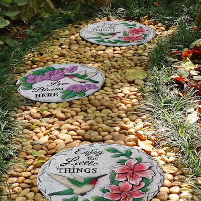 Glitzhome 2-Piece Hummingbird and Flower Pathway Cement Stepping Stones - 10 in