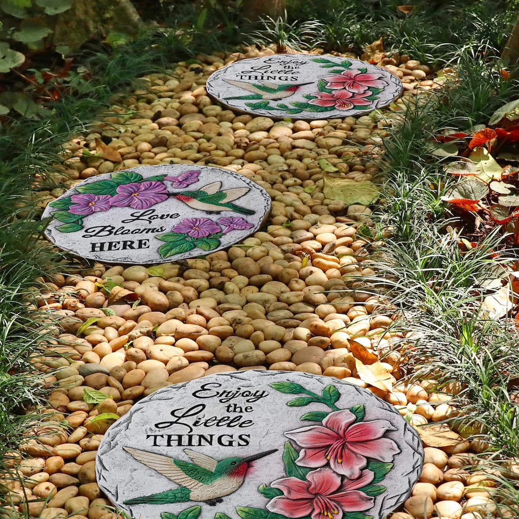 Glitzhome 2-Piece Hummingbird and Flower Pathway Cement Stepping Stones - 10 in