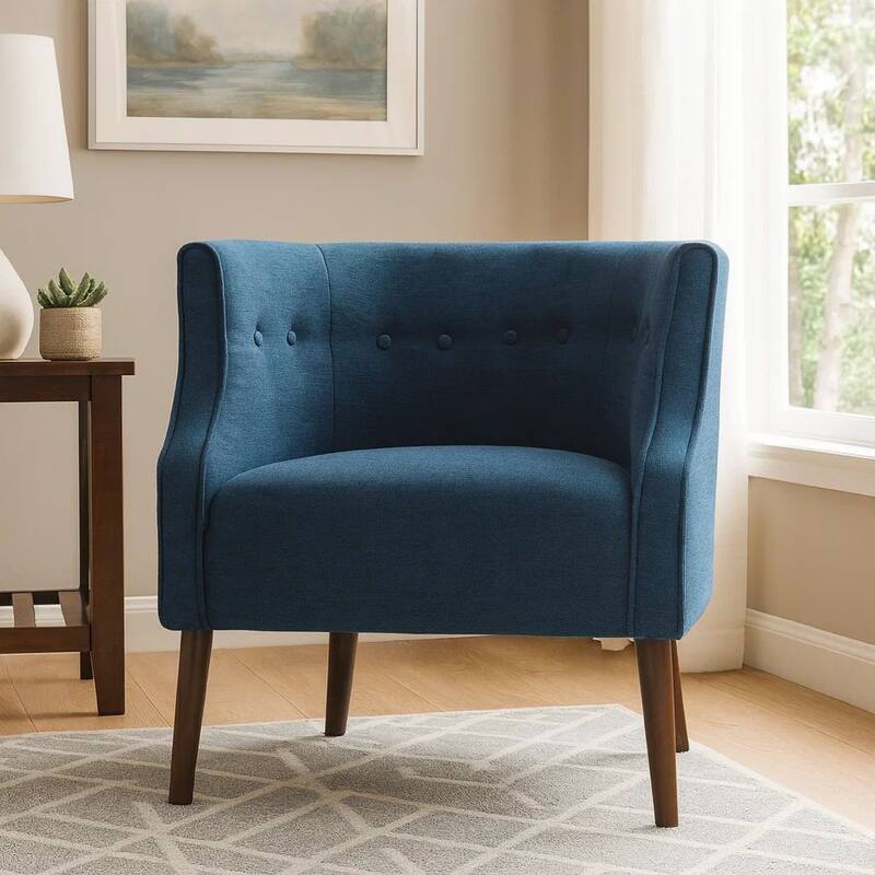 Accent Club Chair, Curved Barrel Back, Button Tufted, Navy Blue Fabric