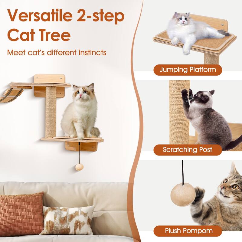 Gymax Wall-Mounted Cat Activity Center Modern Cat Wall Furniture Set - Beige