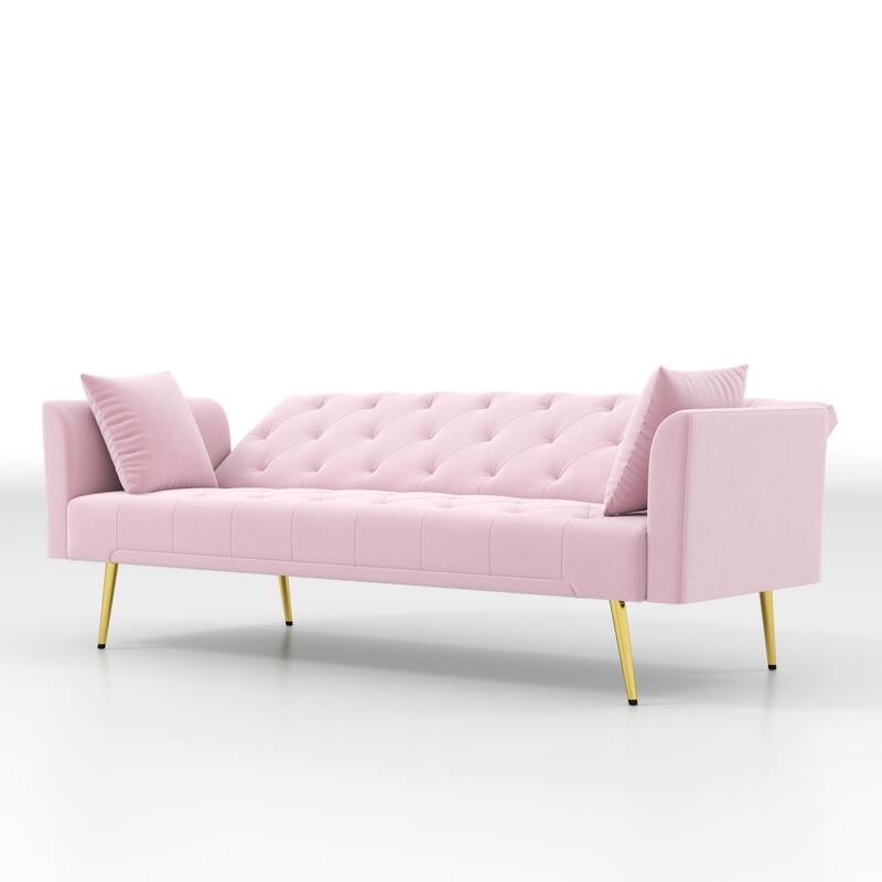 72" Modern Convertible Velvet Tufted Sofa with 2 Pillows