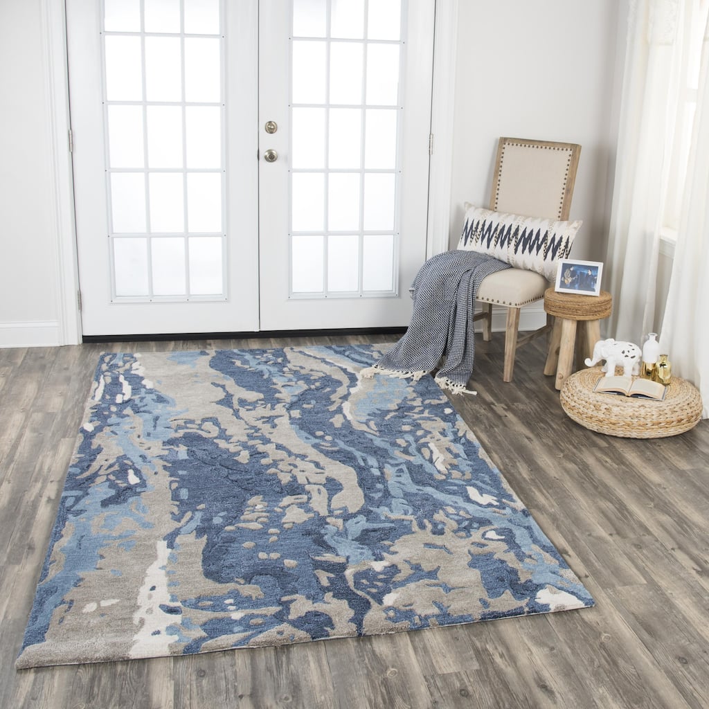 Alora Decor Lapis Blue, Grey, and Ivory Hand-tufted Wool Blend Rug