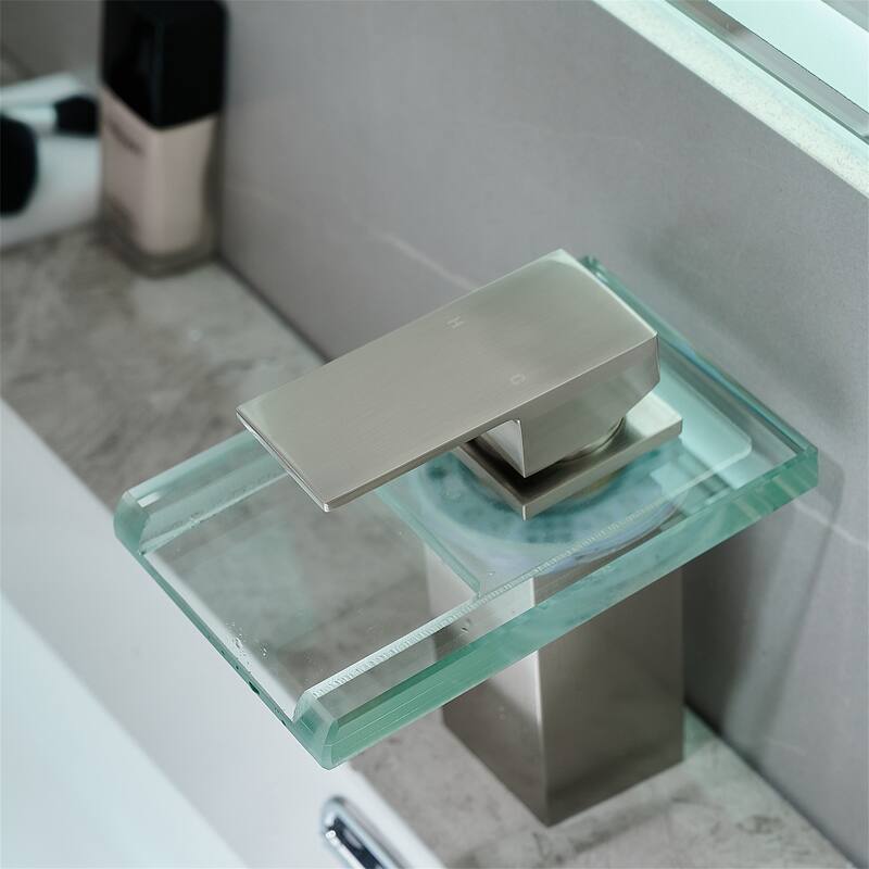 Single Handle Waterfall Bathroom Faucet with LED Light Bathroom Sink Basin Faucets