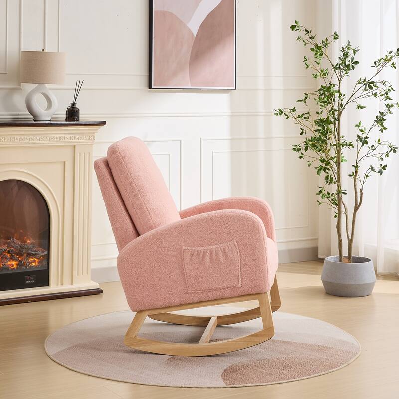 Roomfitters 27.2" Nursery Rocking Chair, High Back Glider with Side Pocket and Rubberwood Legs