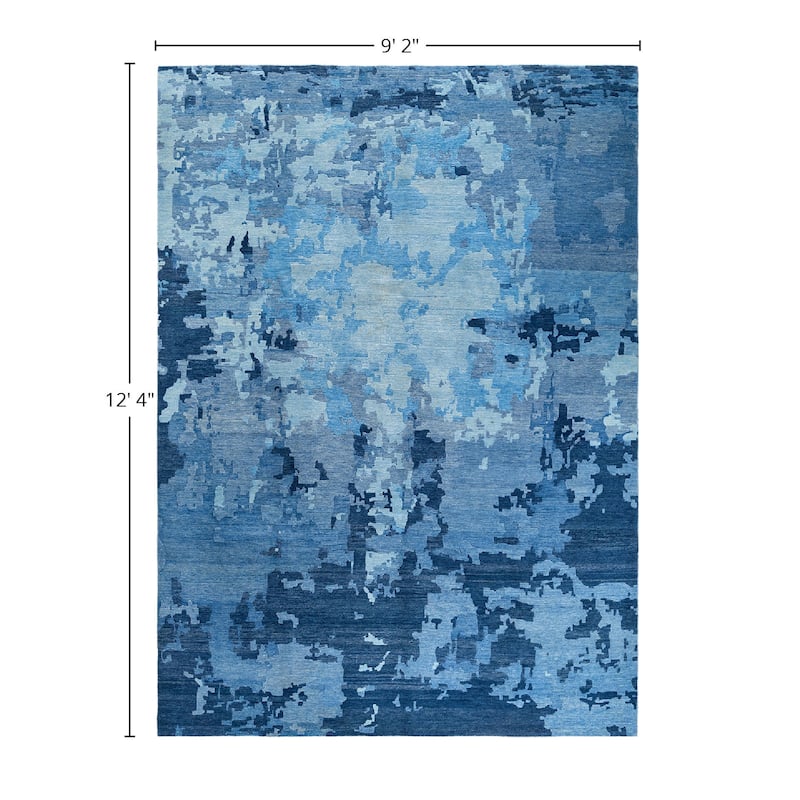 Modern One-of-a-Kind Handmade Area Rug - Blue, 9' 2" x 12' 4" - 9' 2" x 12' 4"