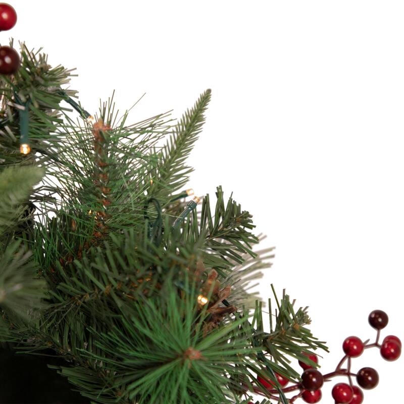 36" Pre-lit Decorated Pine Cone and Berries Artificial Christmas Mailbox Swag