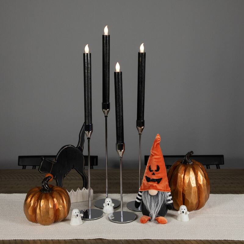 4 Solid Black LED Flickering Flameless Halloween Taper Candles 9.5"
