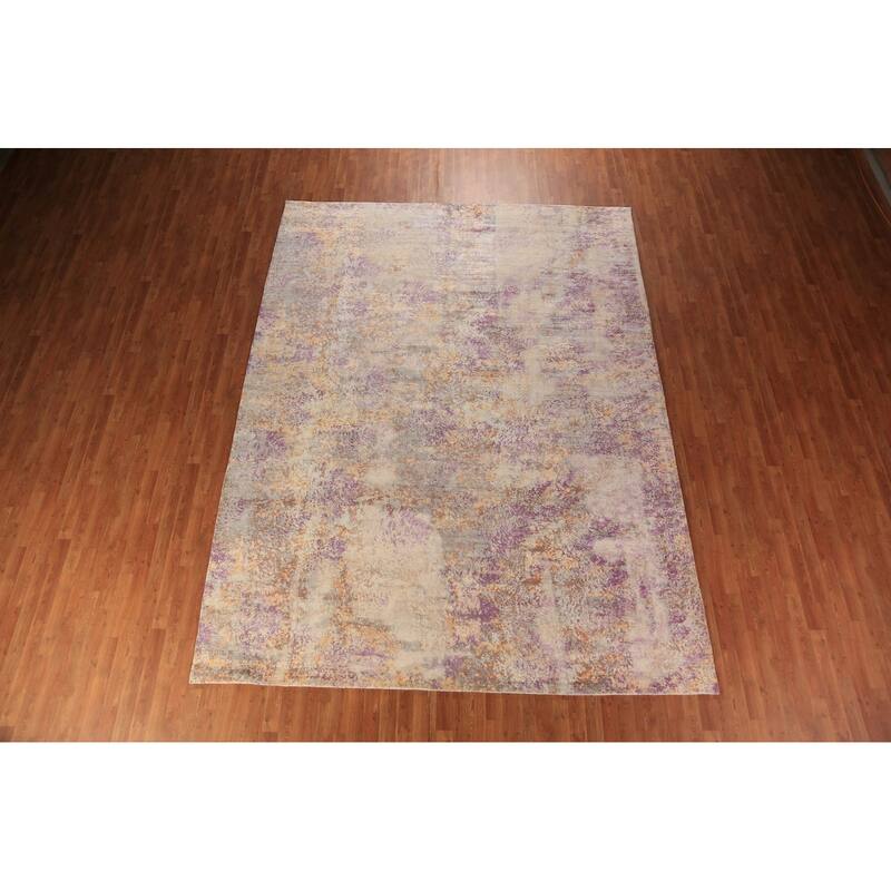Modern Abstract Indian Area Rug Handmade Multi-Color Wool Carpet - 8'11"x 11'9"