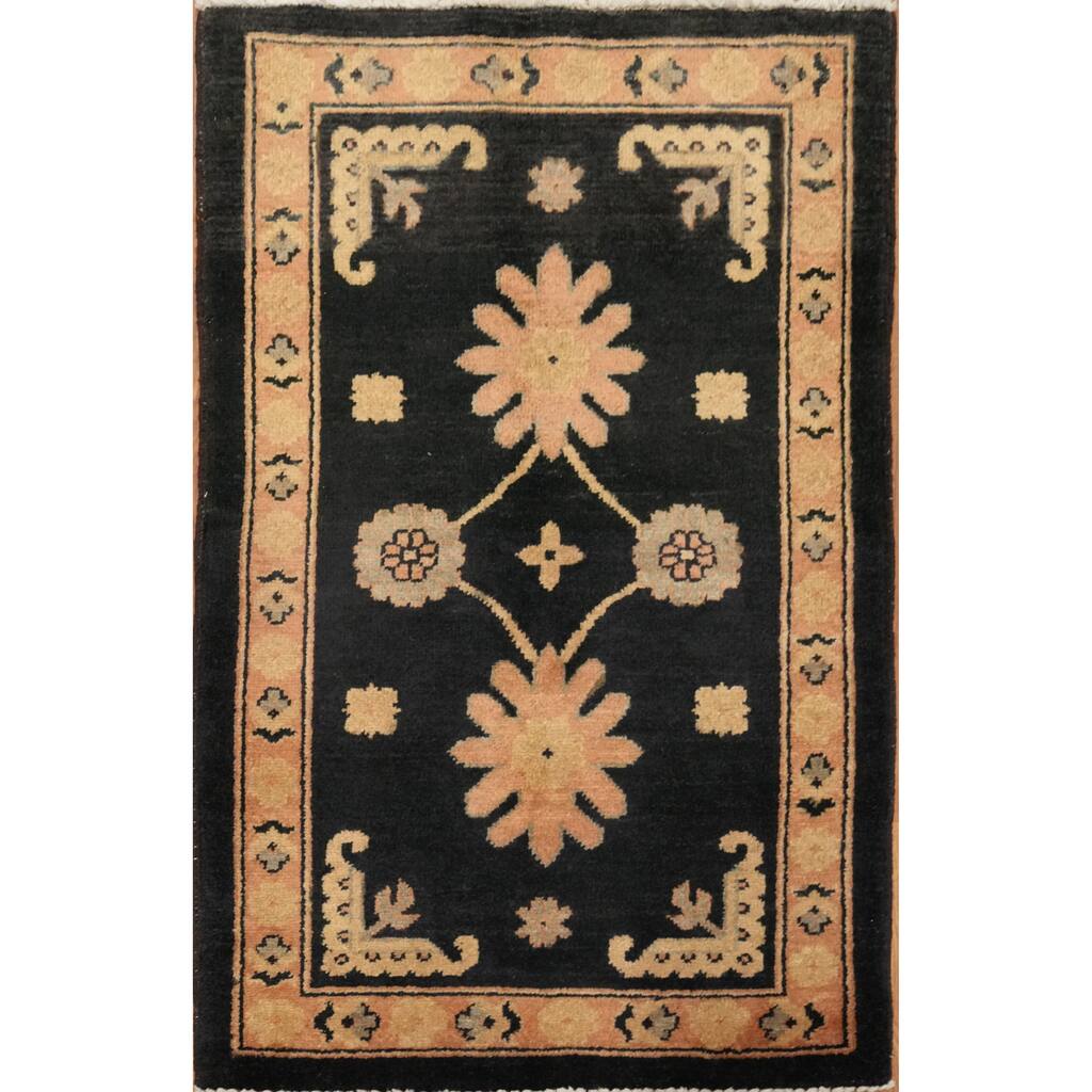 Hand Knotted Oriental 100% Wool Carpet Traditional Geometric Black Kazak Area Rug - 3' 3'' X 2' 1''