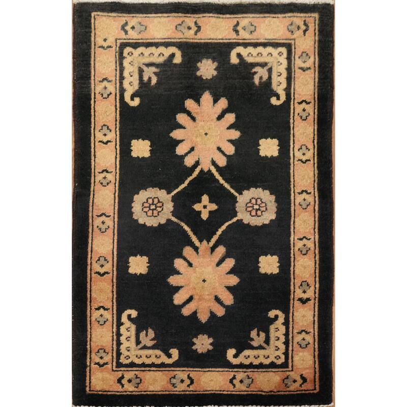 Hand Knotted Oriental 100% Wool Carpet Traditional Geometric Black Kazak Area Rug - 3' 3'' X 2' 1''