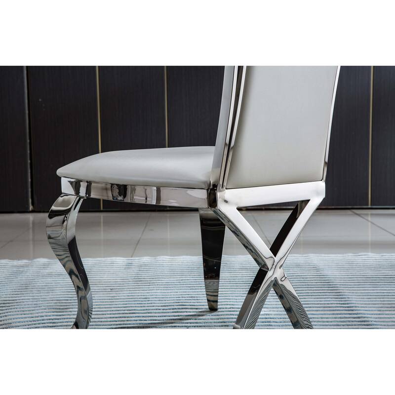 Set of 2 Unique Design Backrest Dining Chair with Stainless Steel Legs