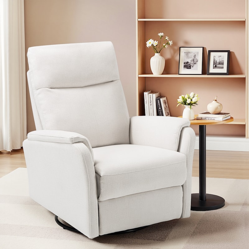 Fabric Recliner Sofa Chair Swivel Rocking Footrest-Single Seat for Living Room - White-Fbric