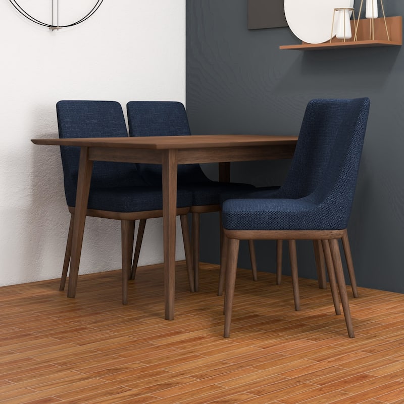 Anna 5-Piece Mid-Century Dining Set with 4 Velvet Dining Chairs in Blue