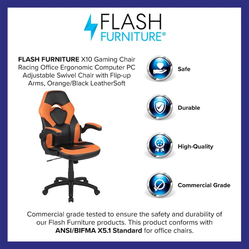 High Back Racing Style Ergonomic Gaming Chair with Flip-Up Arms