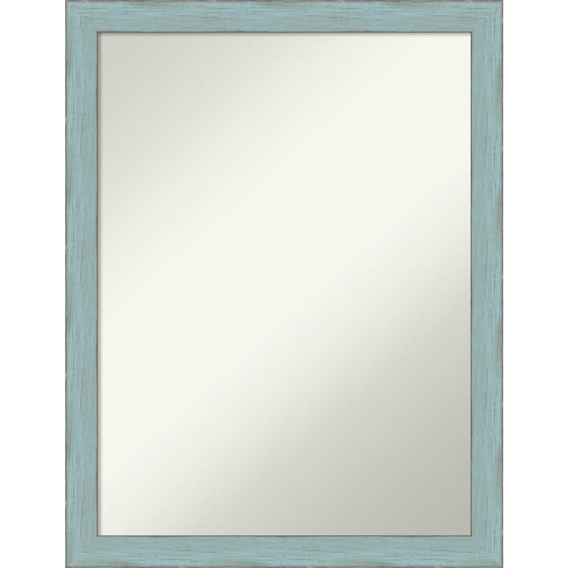 Non-Beveled Wood Bathroom Wall Mirror - Sky Blue Rustic Frame