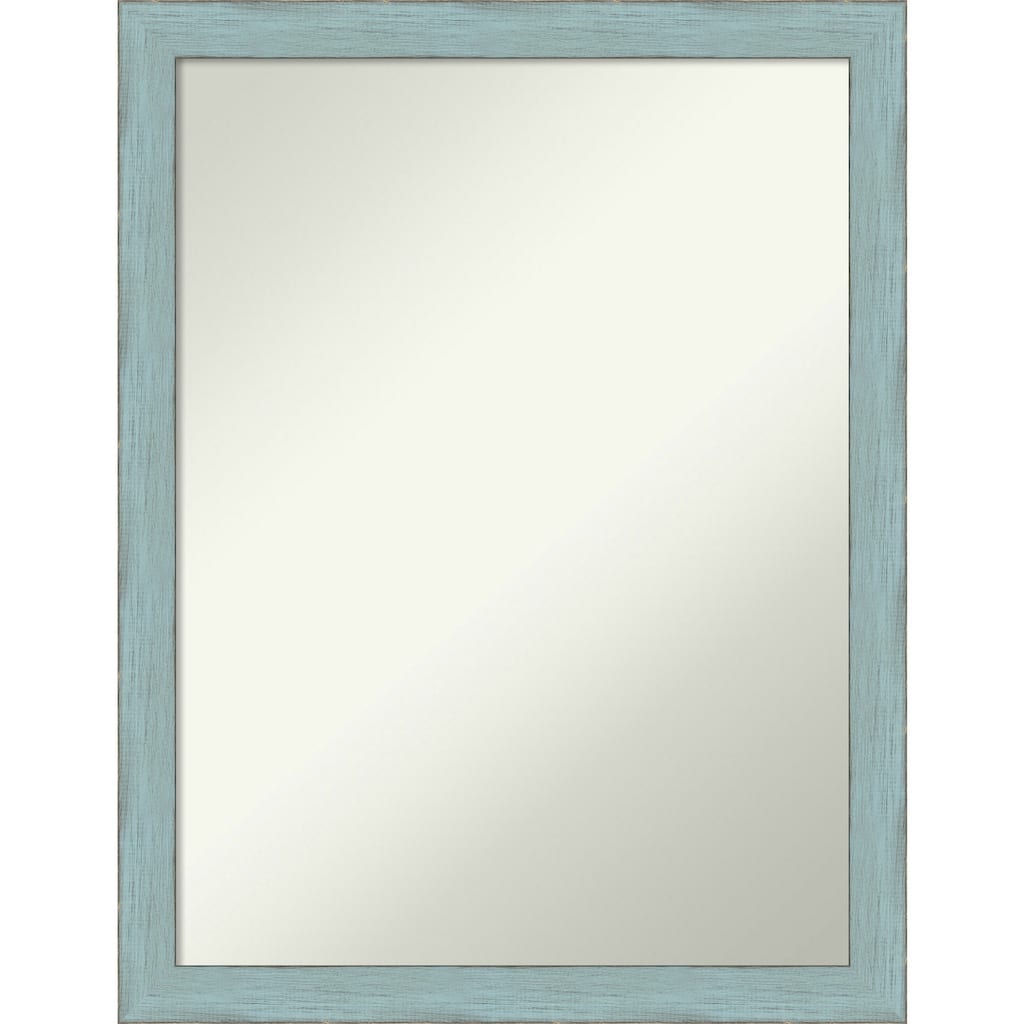Non-Beveled Wood Bathroom Wall Mirror - Sky Blue Rustic Frame