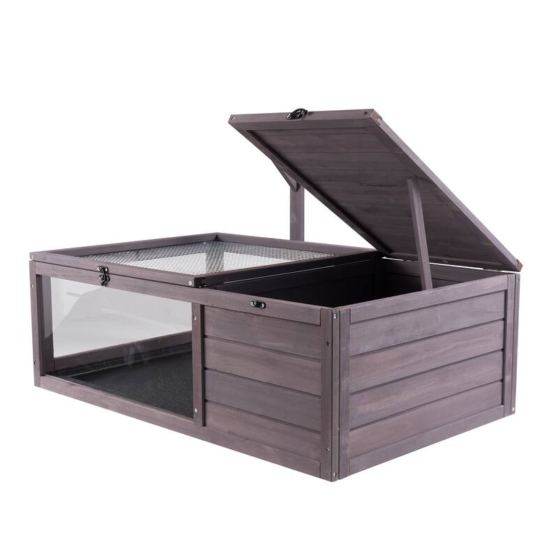 Wooden Tortoise House Habitat - 2-Room Indoor & Outdoor Shelter, 38x24x13in