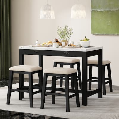5-Piece Dining Table Set for 4, Counter Height Modern Kitchen Table and Chairs Set