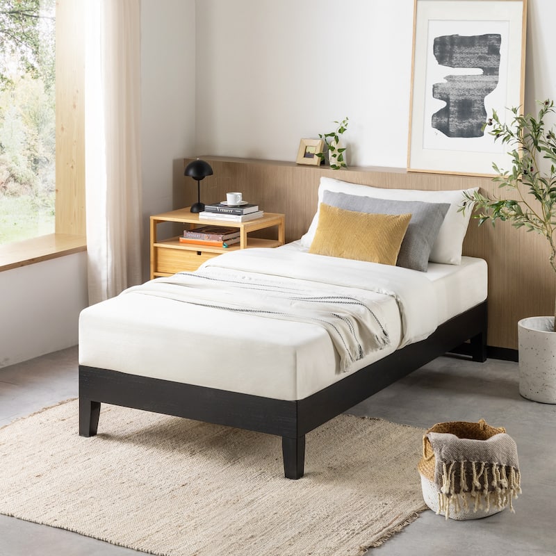 Grand Solid Wood 12-inch Platform Bed Frame by Crown Comfort - Black - Twin