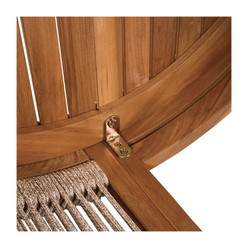 27.95" Acacia Wood Outdoor Coffee Table, Handwoven Rope Accent Boho Patio Table with All-Weather Durability