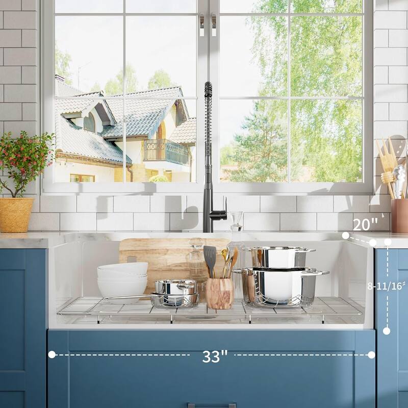 33 inch Sink, Fireclay Kitchen Sinks Farmhouse Ceramic Porcelain Single Bowl Deep Large Capacity Kitchen Sink