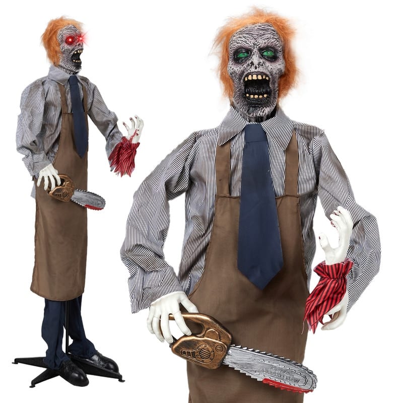 5.7ft Animatronics Talkin Chainsaw Outdoor Halloween Decorations With Voice Control