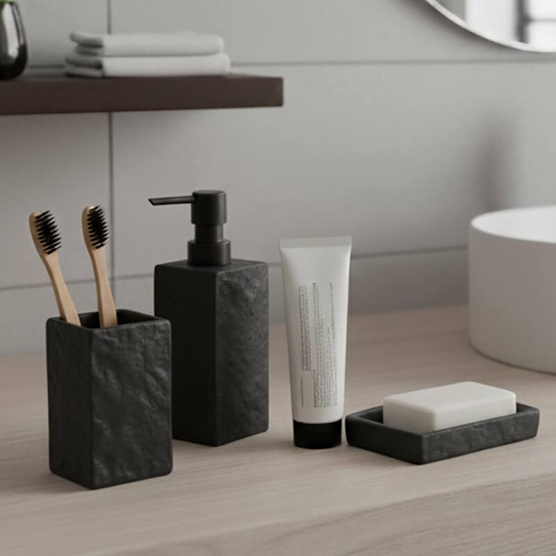 Collection Stone Effect Bath Accessory Set-4 pieces