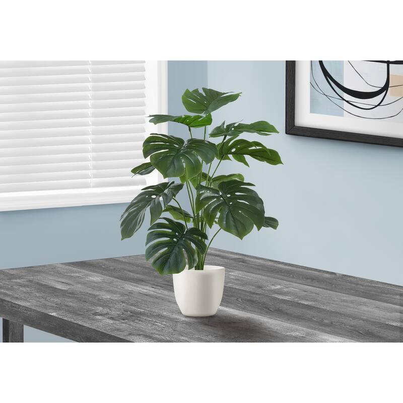 Artificial Plant, 24" Tall, Monstera, Indoor, Faux, Fake, Table, Greenery, Potted, Real Touch, Decorative, Green Leaves