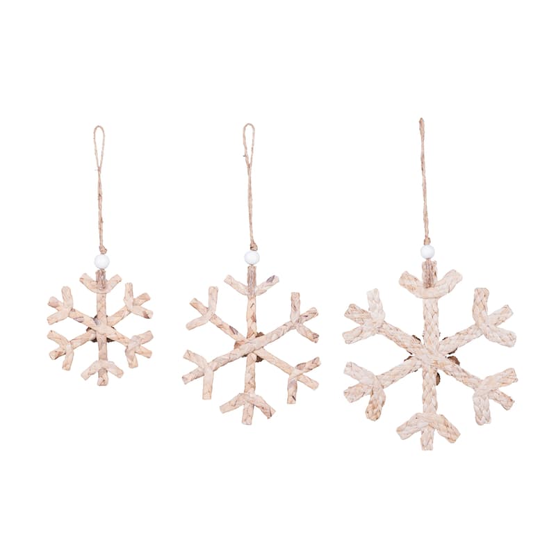 Transpac Natural Fiber 9.75 in. Brown Christmas Straw Woven Snowflake Decor Set of 3