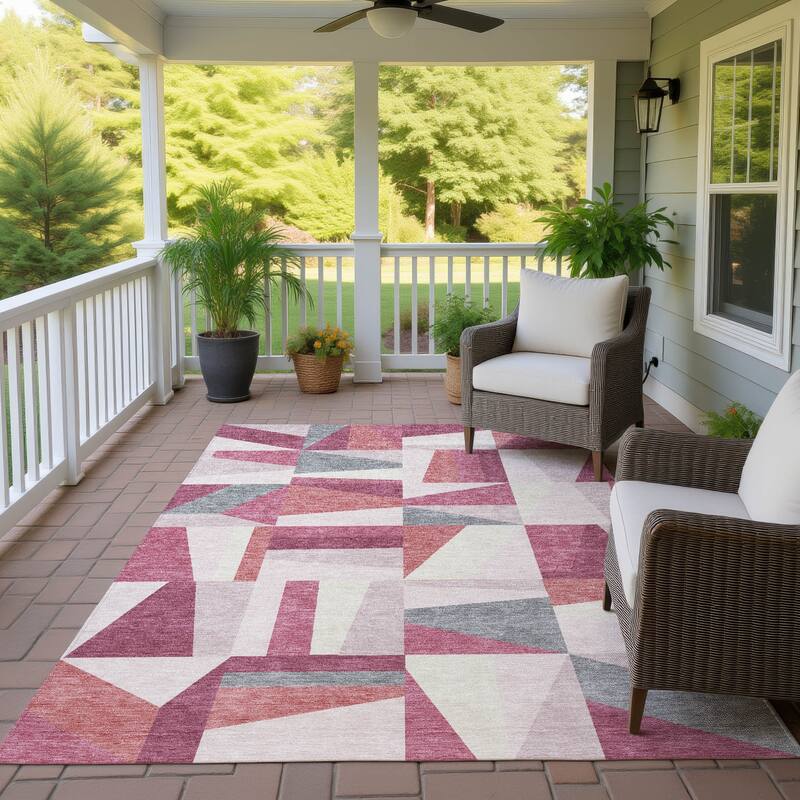 Machine Washable Indoor/ Outdoor Contemporry Mosaic Chantille Rug