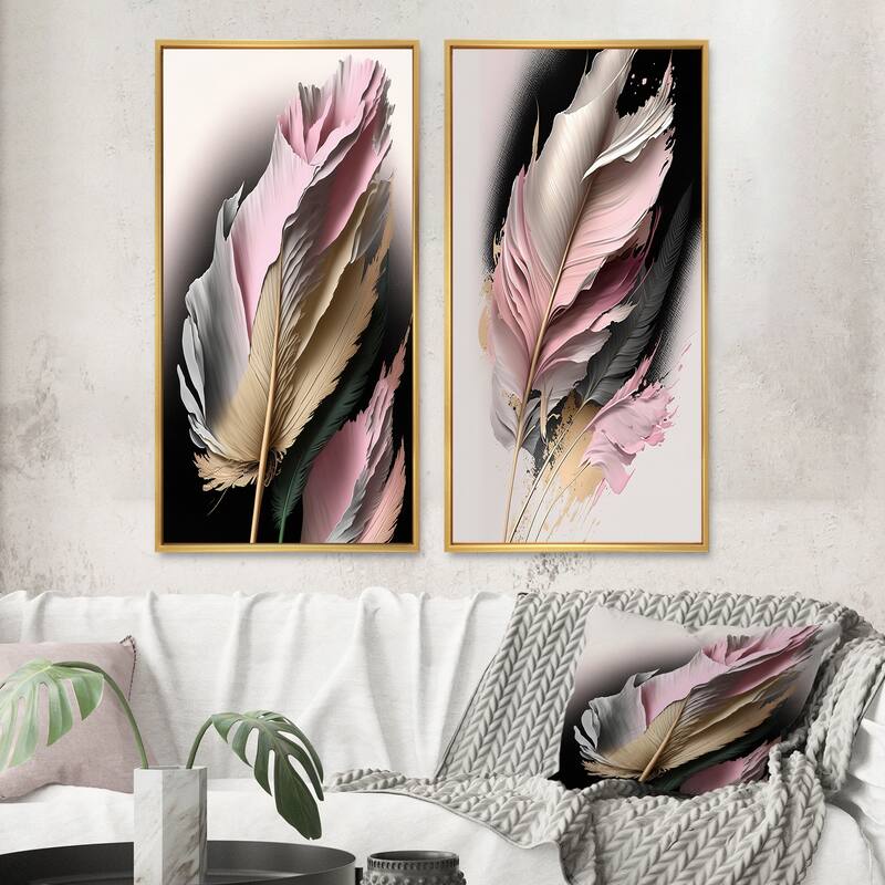 Designart "Pink And Beige Hyperrealistic Roses" Rose Framed Wall Art Set Of 2 - Pink Gallery Wall Set For Home Decor - 32 in. wide x 32 in. high - Gold