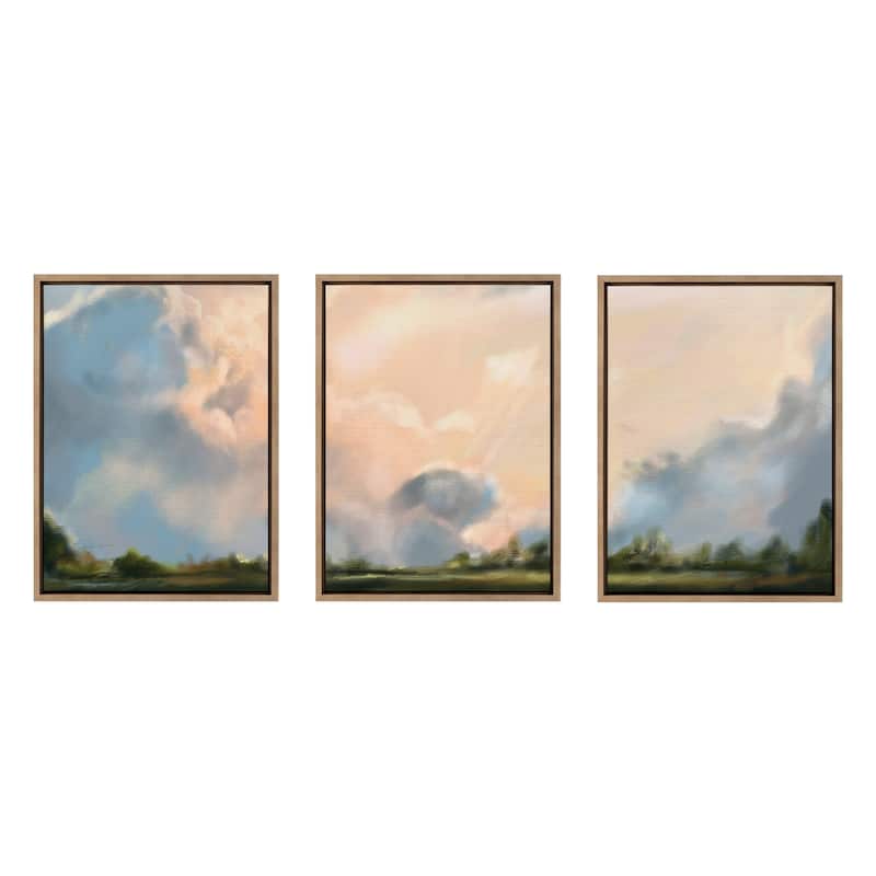 Kate and Laurel Sylvie Clouds Framed Canvas Art Set by Mary Sparrow - 3 Piece Set