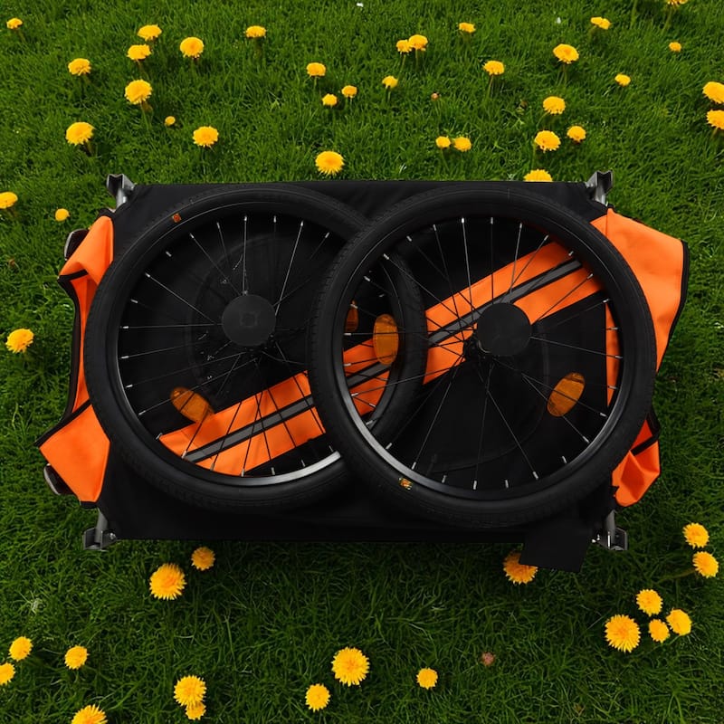Folding Dog Bike Trailer with Steel Frame, 66LB Capacity Pet Carrier Cart with 20" Wheels & Waterproof Cover