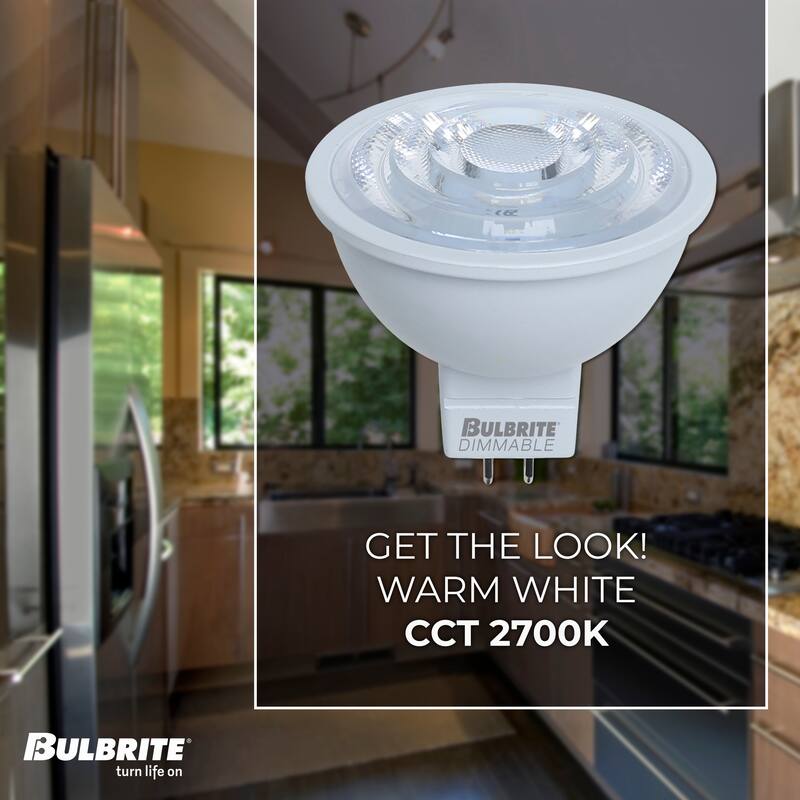 Bulbrite Pack of (4) 6.5 Watt Dimmable Flood MR16 Bi-Pin (GU5.3) LED Light Bulb - 2700K (Warn White Light), 500 Lumens