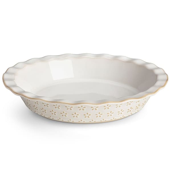 MALACASA LYDIA Stoneware Baking Pan Designed for Deep-Dish Pies - 1-Piece - Five-leaf blossoms