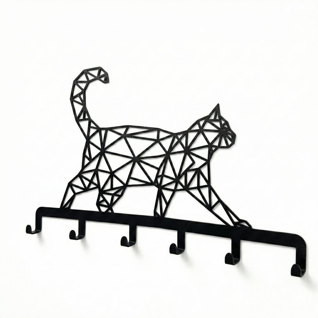 Cat Geometric Animal Themed Wall Mounted Coat Rack