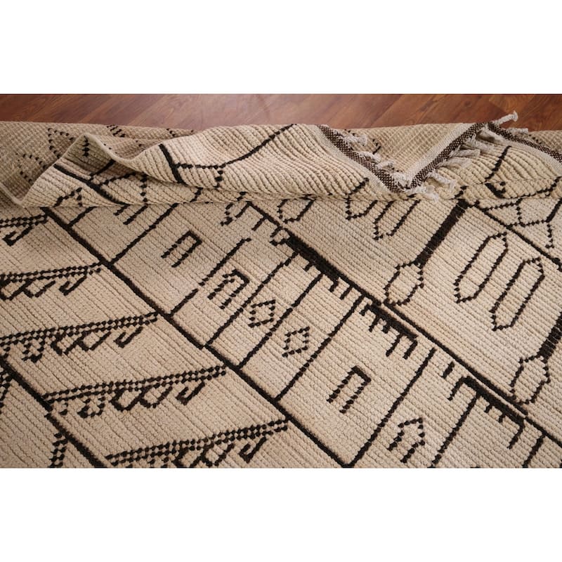 Moroccan Oriental Large Area Rug Hand-Knotted Wool Carpet - 9'8"x 14'2"