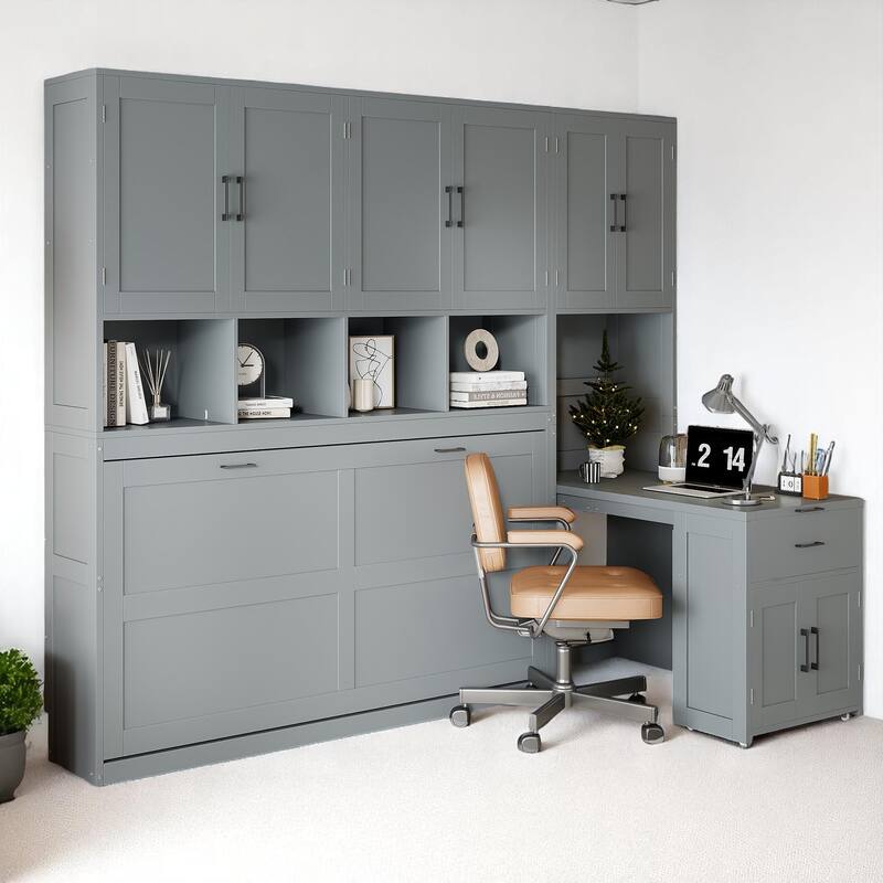 Space-Saving Twin Murphy Bed with Desk, Wardrobe, and Drawers, Fold Up Wall Bed for Small Rooms