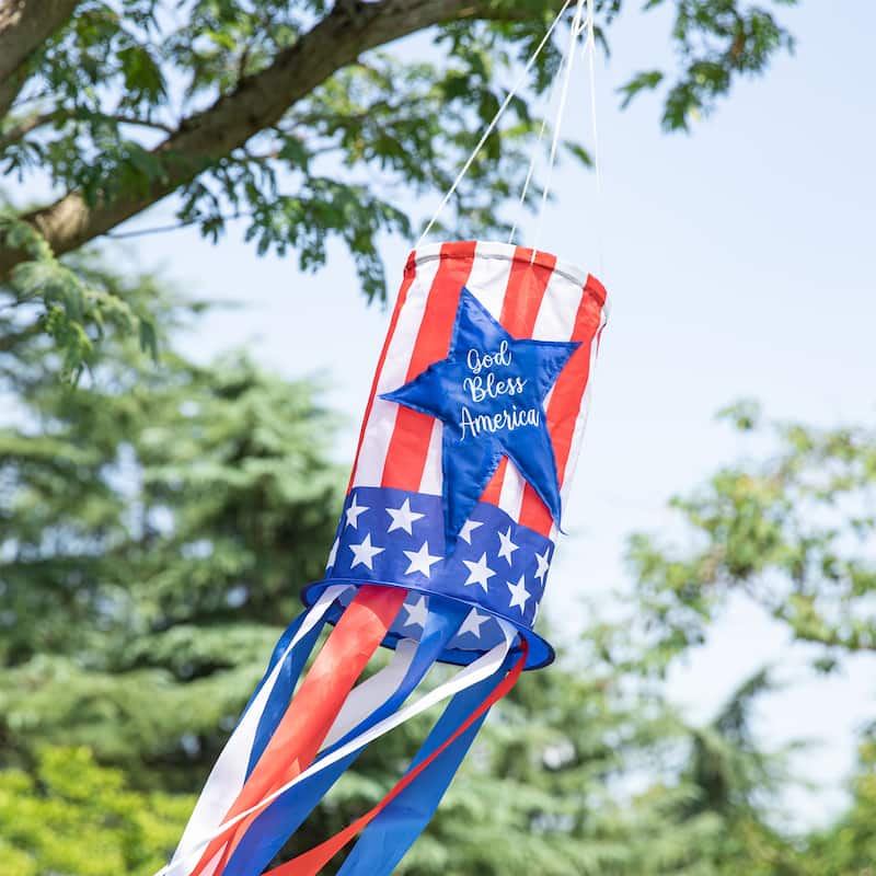 Glitzhome 60.25"H Patriotic Gold Bless America Stars Windsock