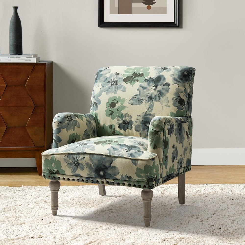 Geltrude Traditonal Floral Fabric Design Upholstered Accent Armchair with Turned Legs by HULALA HOME