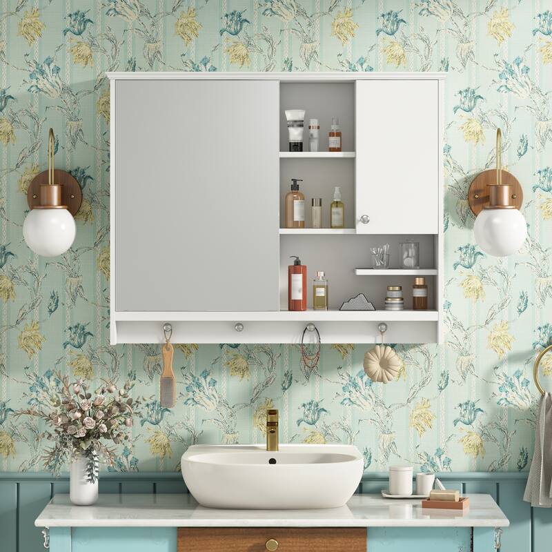 36 Inch Wall Mounted Medicine Cabinet, Bathroom Storage Cabinet with Mirror Door and Adjustabl Shelf