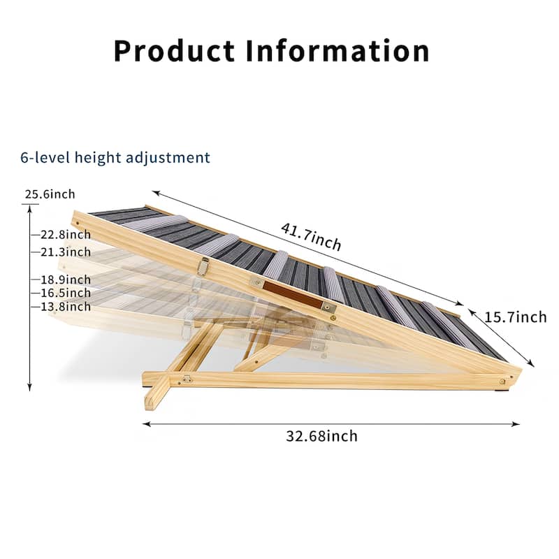Dog Ramp for Couch, Small Dog Ramp for Sofa, 6 Adjustable Height from 14"to 25", Portable Stable Pet Steps with Non-Slip Pad