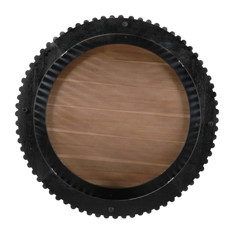 Low Coffee Table Acacia Solid Wood Accent Table with Natural Golden-brown Round Tabletop and Black Vertical Hollow-out Frame