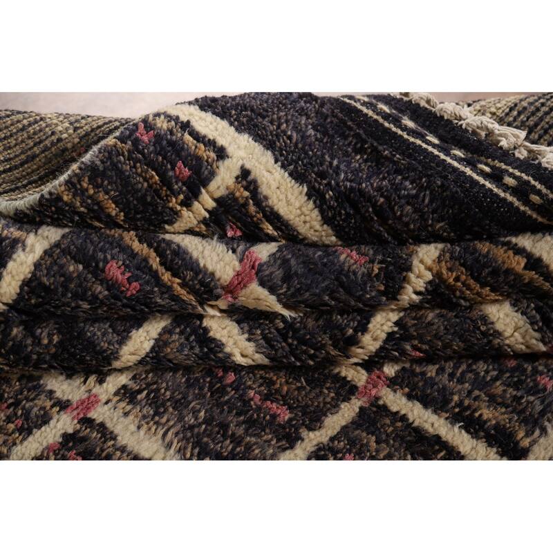 Checkered Moroccan Oriental Large Area Rug Hand-Knotted Wool Carpet - 10'0" x 15'0"