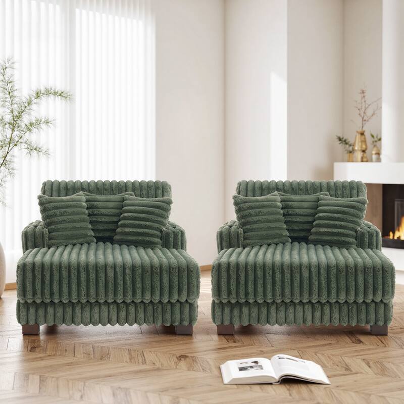 2 Set Modern Plush Sofa Chaise with Pillows and Cup Holder