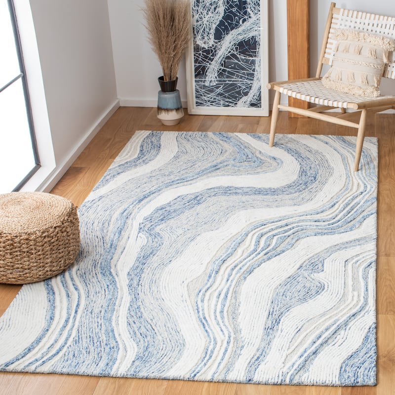 SAFAVIEH Handmade Fifth Avenue Klari Modern Abstract Wool Rug - 8' x 10' - Blue/Ivory