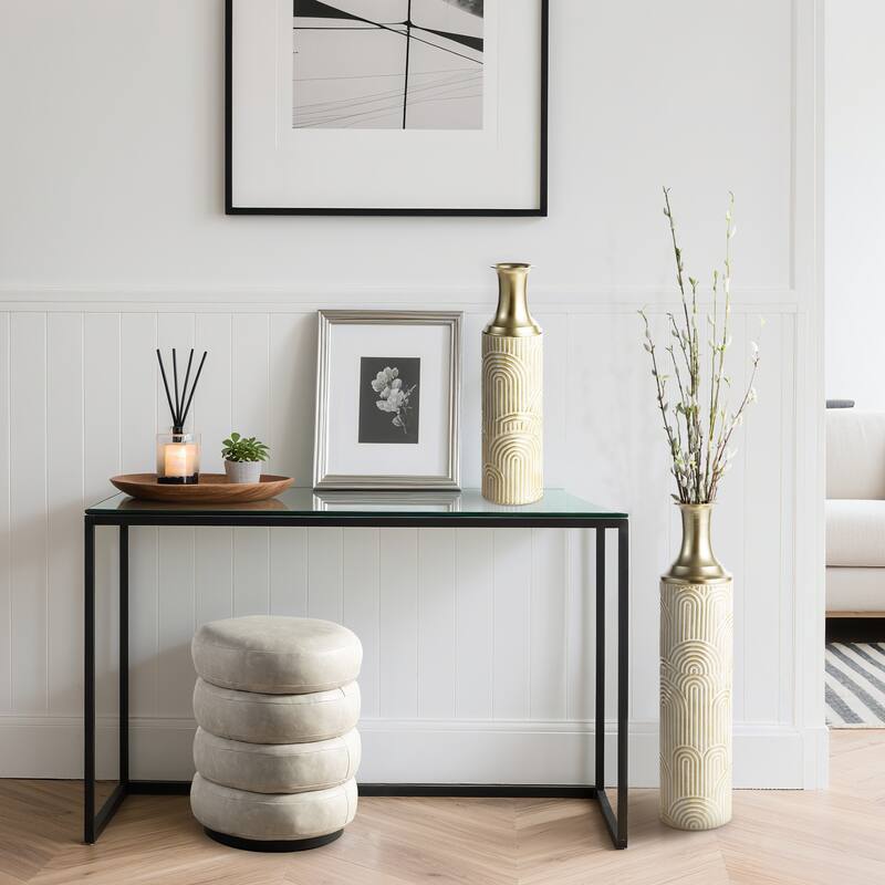 Glitzhome Set of 2 Modern White Black and Gold Metal Floor Vases Fall Thanksgiving Gifts